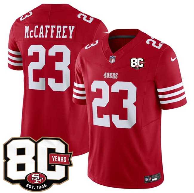 Men%27s San Francisco 49ers #23 Christian McCaffrey Red 80th Anniversary Patch 2026 F.U.S.E. Vapor Untouchable Limited Stitched Jersey Dzhi->san francisco 49ers->NFL Jersey