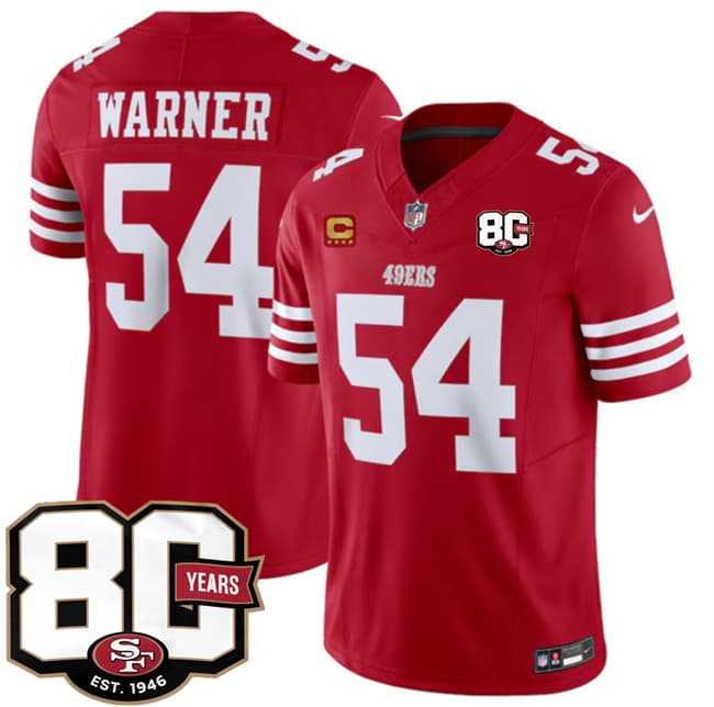Men%27s San Francisco 49ers #54 Fred Warner Red 80th Anniversary Patch And 4-Star C Patch 2026 F.U.S.E. Vapor Untouchable Limited Stitched Jersey Dzhi->san francisco 49ers->NFL Jersey