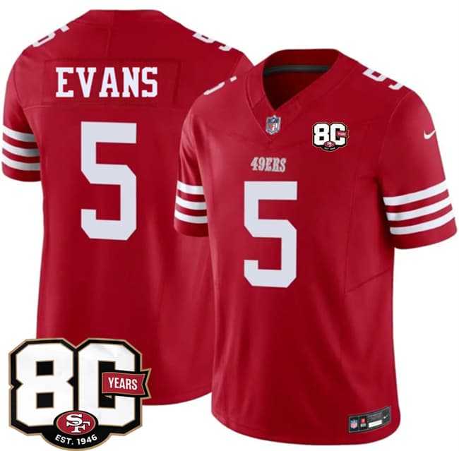 Men%27s San Francisco 49ers #5 Mike Evans Red 80th Anniversary Patch 2026 F.U.S.E. Vapor Untouchable Limited Stitched Jersey Dzhi->san francisco 49ers->NFL Jersey
