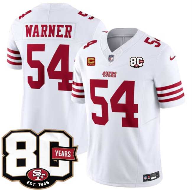 Men%27s San Francisco 49ers #54 Fred Warner White 80th Anniversary Patch And 4-Star C Patch 2026 F.U.S.E. Vapor Untouchable Limited Stitched Jersey Dzhi->san francisco 49ers->NFL Jersey
