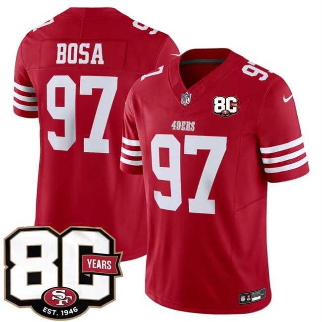 Men%27s San Francisco 49ers #97 Nick Bosa Red 80th Anniversary Patch 2026 F.U.S.E. Vapor Untouchable Limited Stitched Jersey Dzhi->san francisco 49ers->NFL Jersey