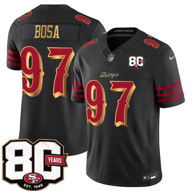 Men%27s San Francisco 49ers #97 Nick Bosa Black 80th Anniversary Patch Rivalries 2026 F.U.S.E. Vapor Untouchable Limited Stitched Jersey Dzhi->san francisco 49ers->NFL Jersey