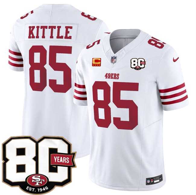 Men%27s San Francisco 49ers #85 George kittle White 80th Anniversary Patch And 4-Star C Patch 2026 F.U.S.E. Vapor Untouchable Limited Stitched Jersey Dzhi->san francisco 49ers->NFL Jersey