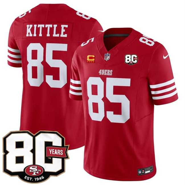 Men%27s San Francisco 49ers #85 George kittle Red 80th Anniversary Patch And 4-Star C Patch 2026 F.U.S.E. Vapor Untouchable Limited Stitched Jersey Dzhi->san francisco 49ers->NFL Jersey