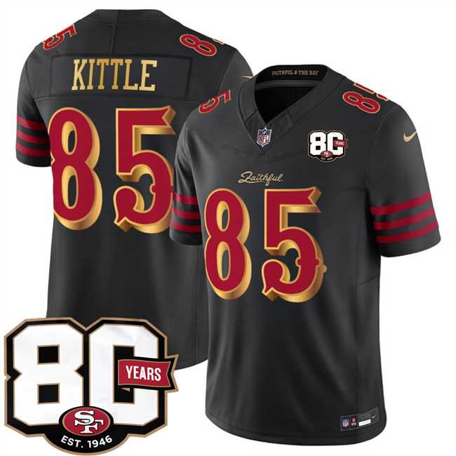 Men%27s San Francisco 49ers #85 George kittle Black 80th Anniversary Patch Rivalries 2026 F.U.S.E. Vapor Untouchable Limited Stitched Jersey Dzhi->san francisco 49ers->NFL Jersey