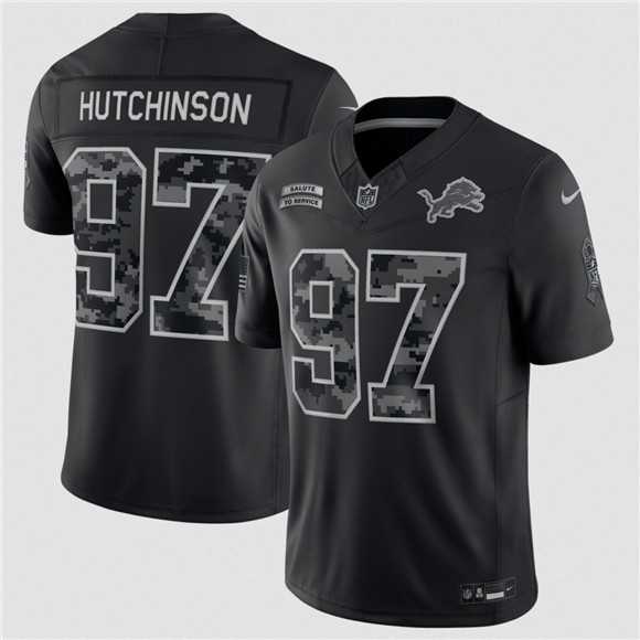 Men%27s Detroit Lions #97 Aidan Hutchinson Black F.U.S.E. 2026 Salute to Service Limited Stitched Jersey->green bay packers->NFL Jersey