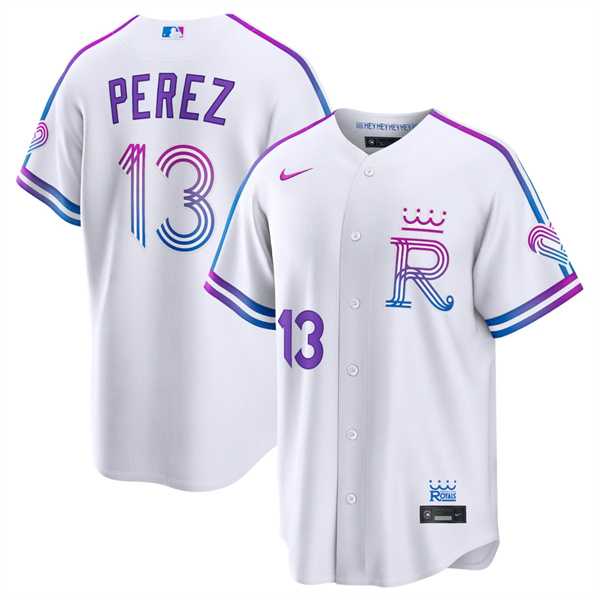 Men%27s Kansas City Royals #13 Salvador Perez White 2026 City Connect Stadium Stitched Jersey Dzhi->kansas city royals->MLB Jersey
