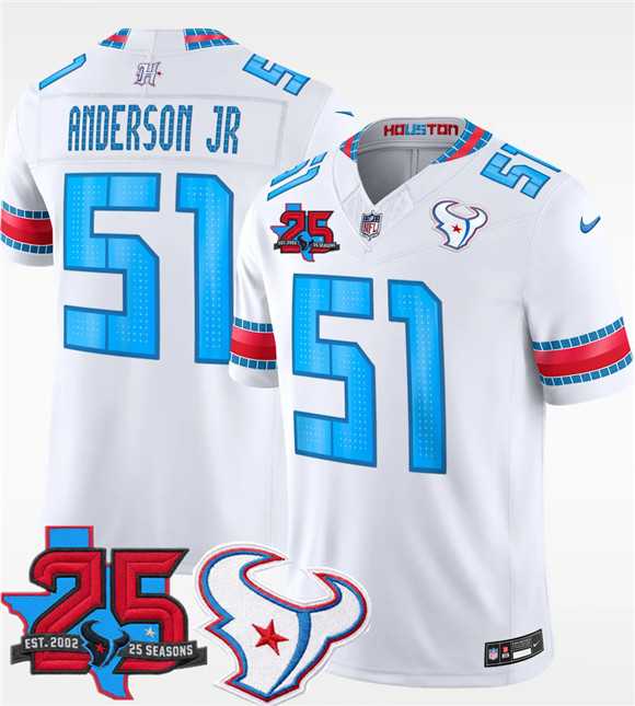 Men%27s Houston Texans #51 Will Anderson Jr. White 2026 F.U.S.E. Rivalries Collection With 25th Anniversary Patch Limited Stitched Jersey Dzhi->houston texans->NFL Jersey