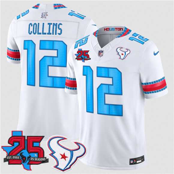 Men%27s Houston Texans #12 Nico Collins White 2026 F.U.S.E.Rivalries Collection With 25th Anniversary Patch Limited Stitched Jersey Dzhi->houston texans->NFL Jersey