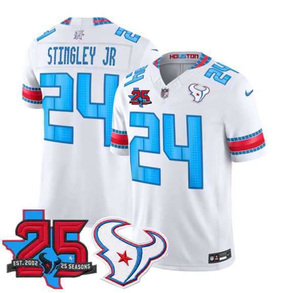 Men%27s Houston Texans #24 Derek Stingley Jr. White 2026 F.U.S.E.  Rivalries Collection With 25th Anniversary Patch Limited Stitched Jersey Dzhi->houston texans->NFL Jersey