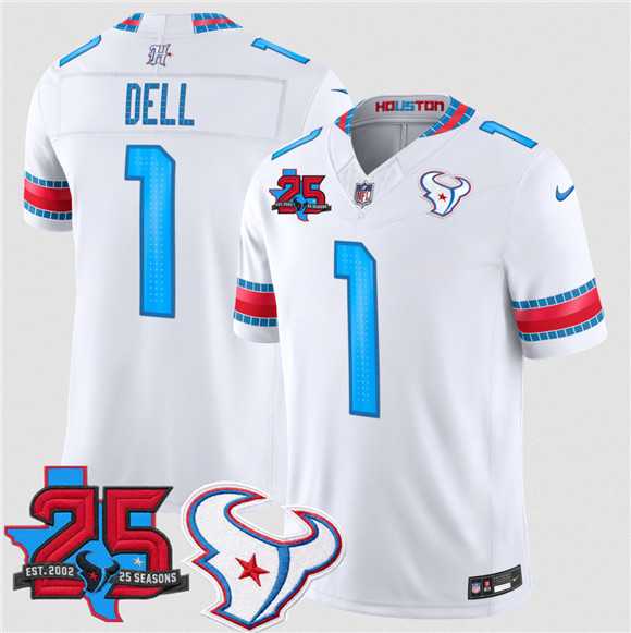Men%27s Houston Texans #1 Tank Dell White 2026 F.U.S.E. Rivalries Collection With 25th Anniversary Patch Limited Stitched Jersey Dzhi->houston texans->NFL Jersey