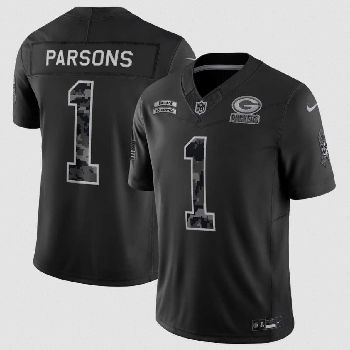 Men%27s Green Bay Packers #1 Micah Parsons Black 2026 F.U.S.E. Salute to Service Limited Stitched Jersey->green bay packers->NFL Jersey
