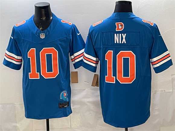 Mens Denver Broncos #10 Bo Nix Blue F.U.S.E. With Patch Throwback Vapor Limited Stitched Jersey->denver broncos->NFL Jersey