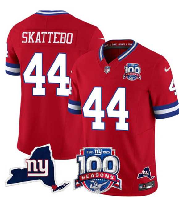 Men%27s New York Giants #44 Cam Skattebo Red 2025 Draft F.U.S.E. 100th Season & State Patch Vapor Untouchable Limited Stitched Jersey Dzhi->san francisco 49ers->NFL Jersey