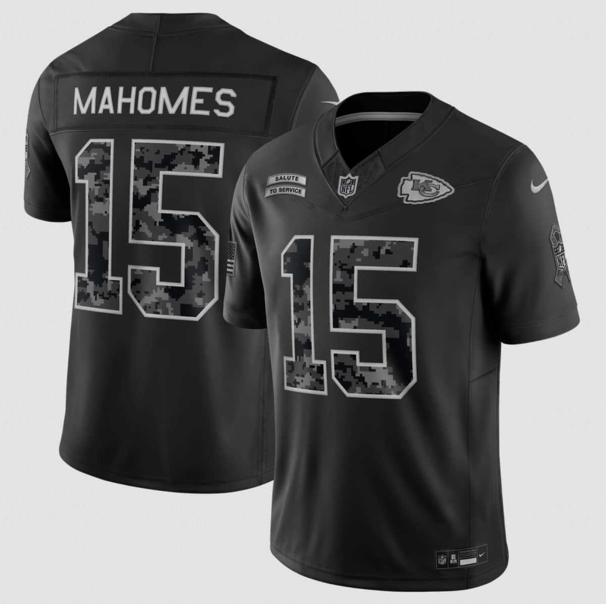Men%27s Kansas City Chiefs #15 Patrick Mahomes Black 2026 F.U.S.E. Salute to Service Limited Stitched Jersey->las vegas raiders->NFL Jersey