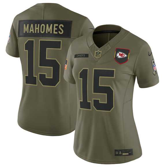 Women%27s Kansas City Chiefs #15 Patrick Mahomes Olive 2025 Salute to Service Limited Stitched Jersey Dyin->philadelphia eagles->NFL Jersey