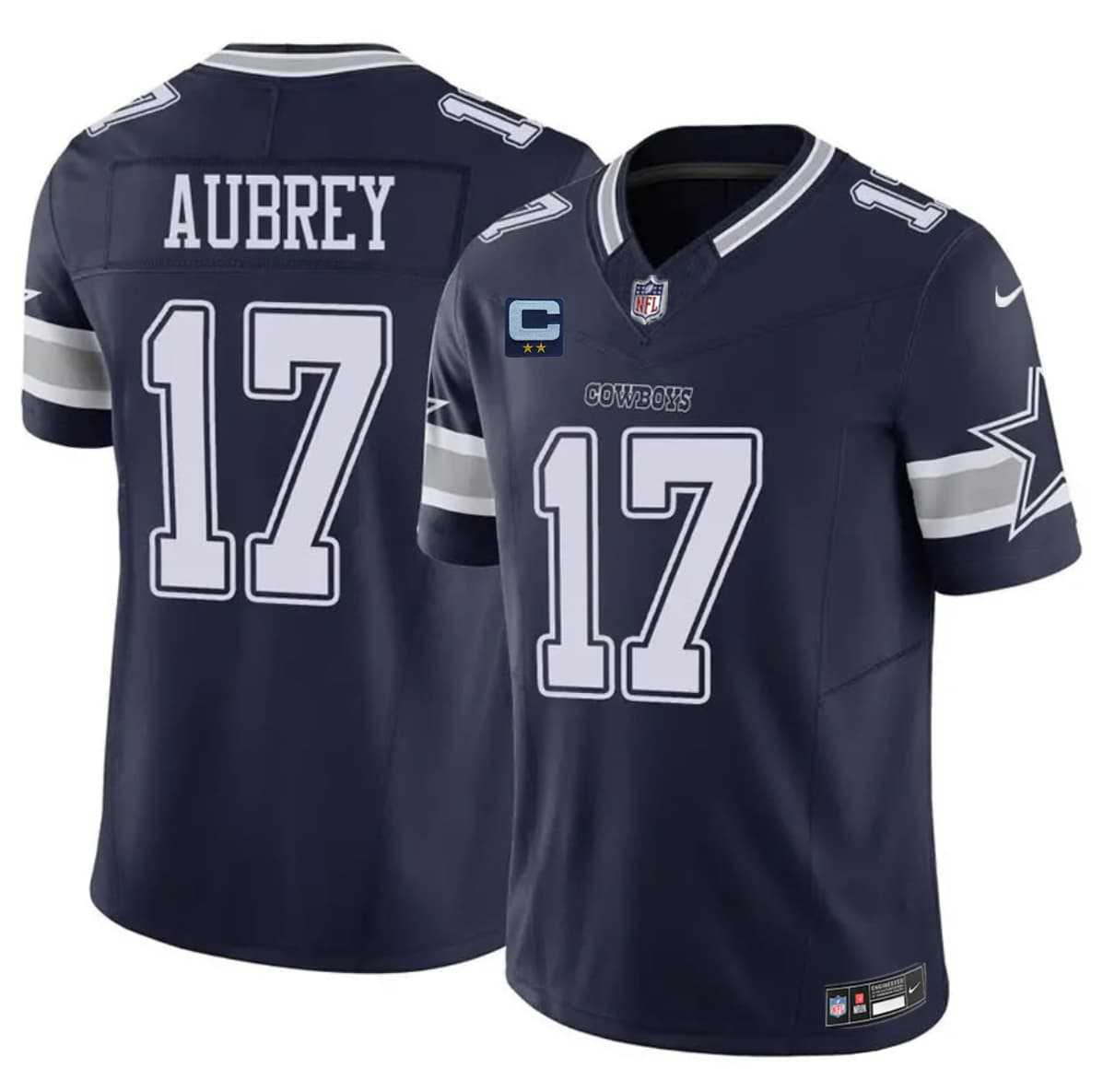 Mens Dallas Cowboys #17 Brandon Aubrey Navy 2026 With 2-Star C Patch F.U.S.E. Vapor Untouchable Limited Stitched Jersey->dallas cowboys->NFL Jersey