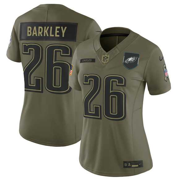 Women%27s Philadelphia Eagles #26 Saquon Barkley Olive 2025 Salute to Service Limited Stitched Jersey Dyin->customized nba jersey->Custom Jersey