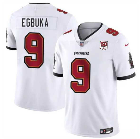 Men & Women & Youth Tampa Bay Buccaneers #9 Emeka Egbuka White 2025 Draft 50th Anniversary Patch Vapor Untouchable Limited Stitched Jersey->tampa bay buccaneers->NFL Jersey