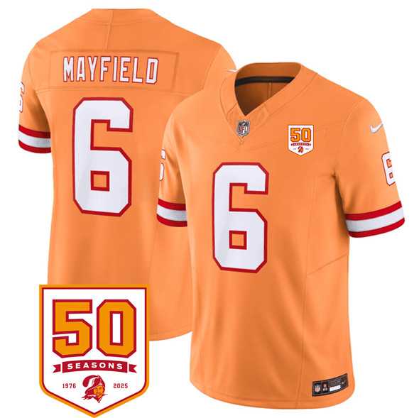 Men & Women & Youth Tampa Bay Buccaneers #6 Baker Mayfield Orange 2025 F.U.S.E. 50th Anniversary Patch Vapor Untouchable Limited Stitched Jersey->pittsburgh steelers->NFL Jersey