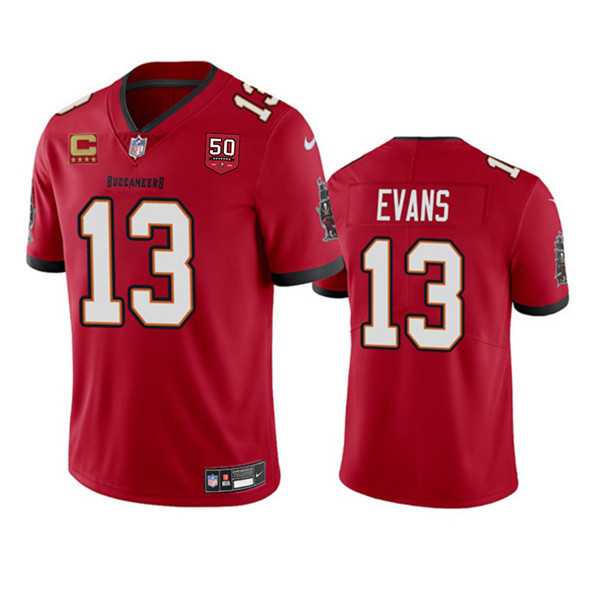 Men & Women & Youth Tampa Bay Buccaneers #13 Mike Evans Red 2025 50th Anniversary Patch And 4-Star C Patch Vapor Untouchable Limited Stitched Jersey->tampa bay buccaneers->NFL Jersey