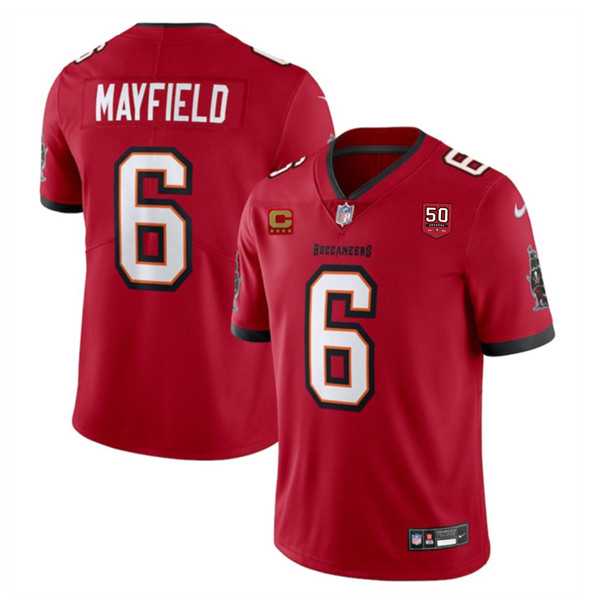 Men & Women & Youth Tampa Bay Buccaneers #6 Baker Mayfield Red 2025 50th Anniversary Patch And 4-Star C Patch Vapor Untouchable Limited Stitched Jersey->pittsburgh steelers->NFL Jersey