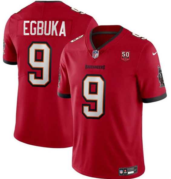 Men & Women & Youth Tampa Bay Buccaneers #9 Emeka Egbuka Red 2025 Draft 50th Anniversary Patch Vapor Untouchable Limited Stitched Jersey->tampa bay buccaneers->NFL Jersey