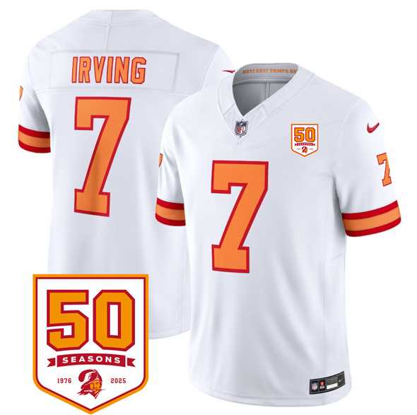 Men & Women & Youth Tampa Bay Buccaneers #7 Bucky Irving White 2025 F.U.S.E. 50th Anniversary Patch Vapor Untouchable Limited Stitched Jersey->tampa bay buccaneers->NFL Jersey
