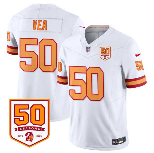 Men & Women & Youth Tampa Bay Buccaneers #50 Vita Vea White 2025 F.U.S.E. 50th Anniversary Patch Vapor Limited Stitched Jersey->tennessee titans->NFL Jersey