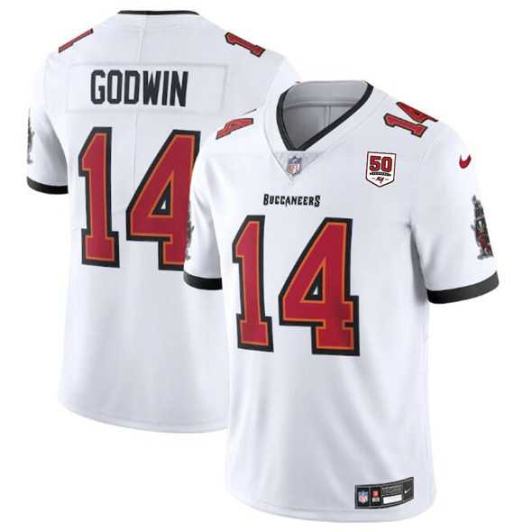 Men & Women & Youth Tampa Bay Buccaneers #14 Chris Godwin White 2025 50th Season patch Vapor Untouchable Limited Stitched Jersey->tampa bay buccaneers->NFL Jersey