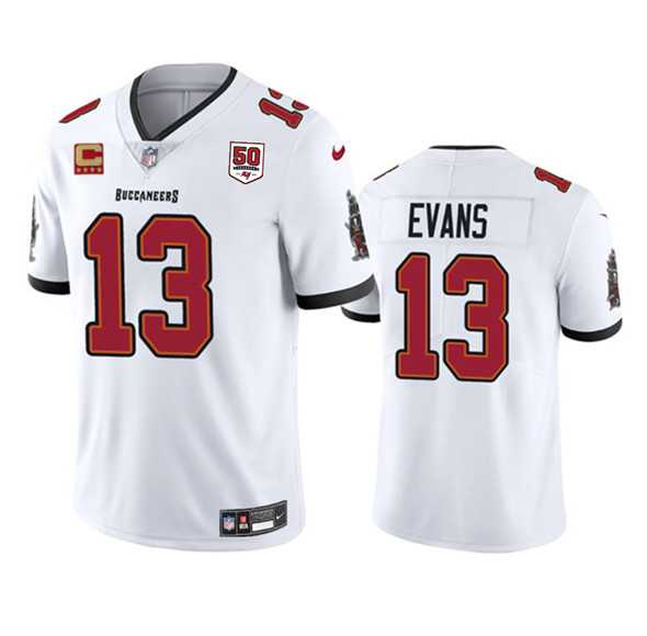 Men & Women & Youth Tampa Bay Buccaneers #13 Mike Evans White 2025 50th Anniversary Patch And 4-Star C Patch Vapor Untouchable Limited Stitched Jersey->tampa bay buccaneers->NFL Jersey
