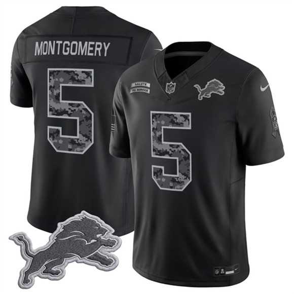 Men%27s Detroit Lions #5 David Montgomery Black F.U.S.E. 2026 Salute to Service Limited Stitched Jersey->denver broncos->NFL Jersey