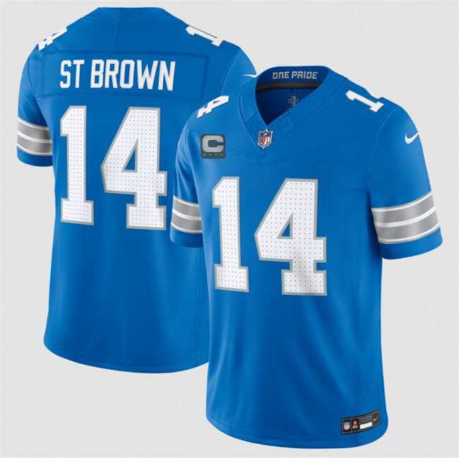 Men%27s Detroit Lions #14 Amon-Ra St. Brown Blue 2026 With 4-Star C Patch F.U.S.E. Vapor Limited Stitched Jersey->detroit lions->NFL Jersey