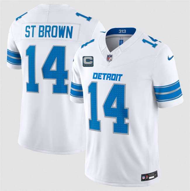 Men%27s Detroit Lions #14 Amon-Ra St. Brown White 2026 With 4-Star C Patch F.U.S.E. Vapor Limited Stitched Jersey->detroit lions->NFL Jersey