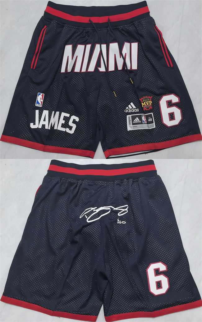 Men%27s Miami Heat #6 LeBron James Black Shorts (Run Small)->nba shorts->NBA Jersey