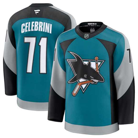 Mens San Jose Sharks #71 Macklin Celebrini Teal 2025 Alternate Stitched Jersey Dzhi->san jose sharks->NHL Jersey