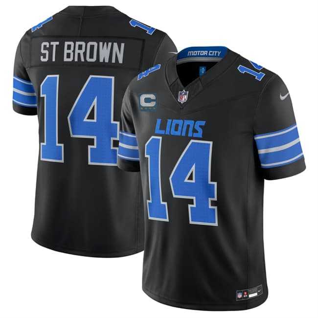 Men%27s Detroit Lions #14 Amon-Ra St. Brown Black 2026 With 4-Star C Patch F.U.S.E. Vapor Limited Stitched Jersey->denver broncos->NFL Jersey