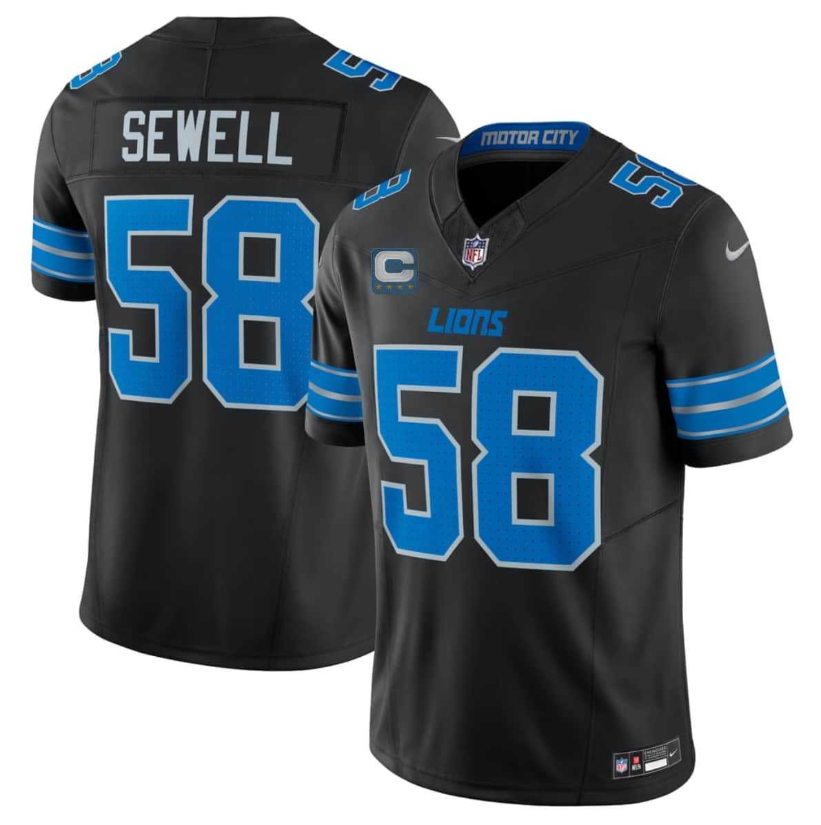 Men%27s Detroit Lions #58 Penei Sewell Black 2026 With 4-Star C Patch F.U.S.E. Vapor Limited Stitched Jersey->detroit lions->NFL Jersey