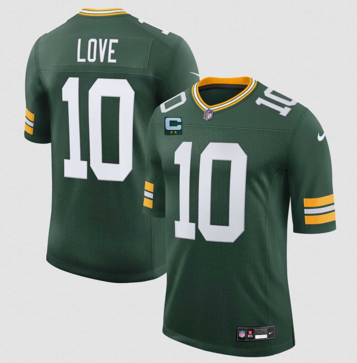 Mens Green Bay Packers #10 Jordan Love Green With 2-Star C Patch New Vapor Untouchable Limited Stitched Jersey->green bay packers->NFL Jersey