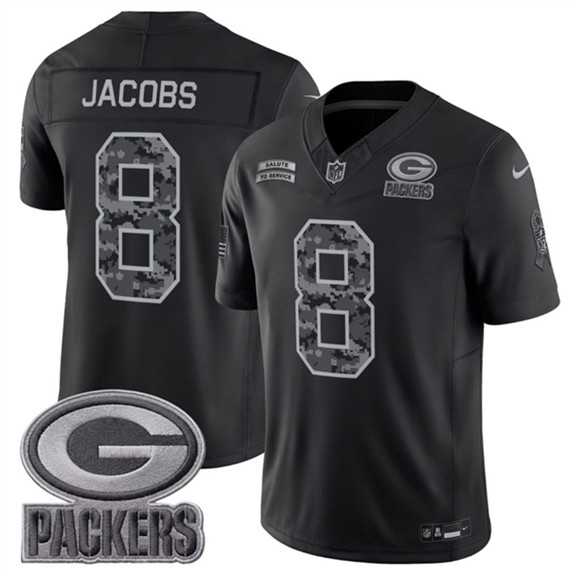Mens Green Bay Packers #8 Josh Jacobs Black 2026 F.U.S.E. Salute to Service Limited Stitched Jersey->green bay packers->NFL Jersey