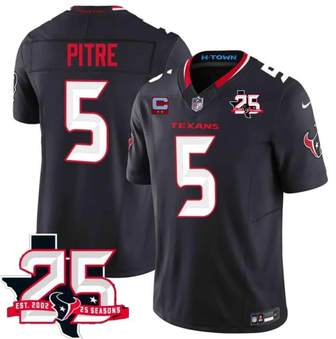 Men%27s Houston Texans #5 Jalen Pitre Navy 2nd Alternate 2026 With 25th Anniversary Patch And 2-Star C Patch F.U.S.E. Vapor Limited Stitched Jersey->houston texans->NFL Jersey