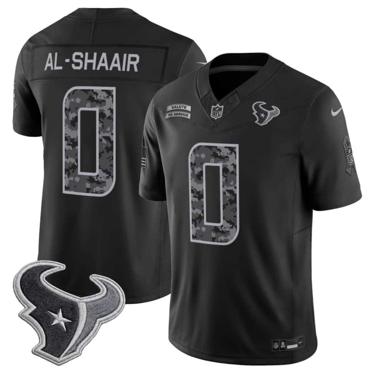 Men%27s Houston Texans #0 Azeez Al-Shaair Black F.U.S.E. 2026 Salute to Service Limited Stitched Jersey->green bay packers->NFL Jersey
