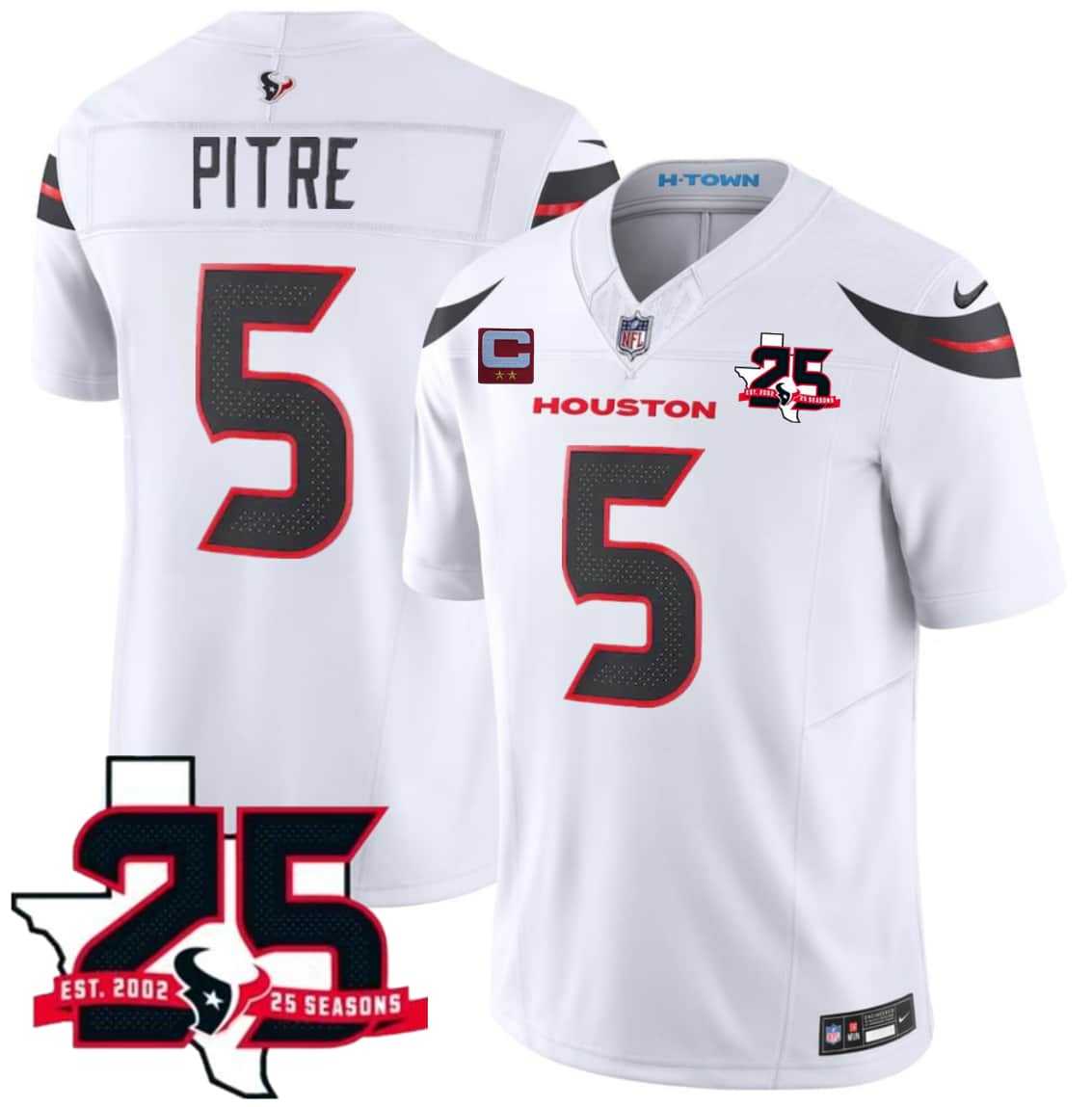 Men%27s Houston Texans #5 Jalen Pitre White 2026 With 25th Anniversary Patch And 2-Star C Patch F.U.S.E. Vapor Limited Stitched Jersey->houston texans->NFL Jersey