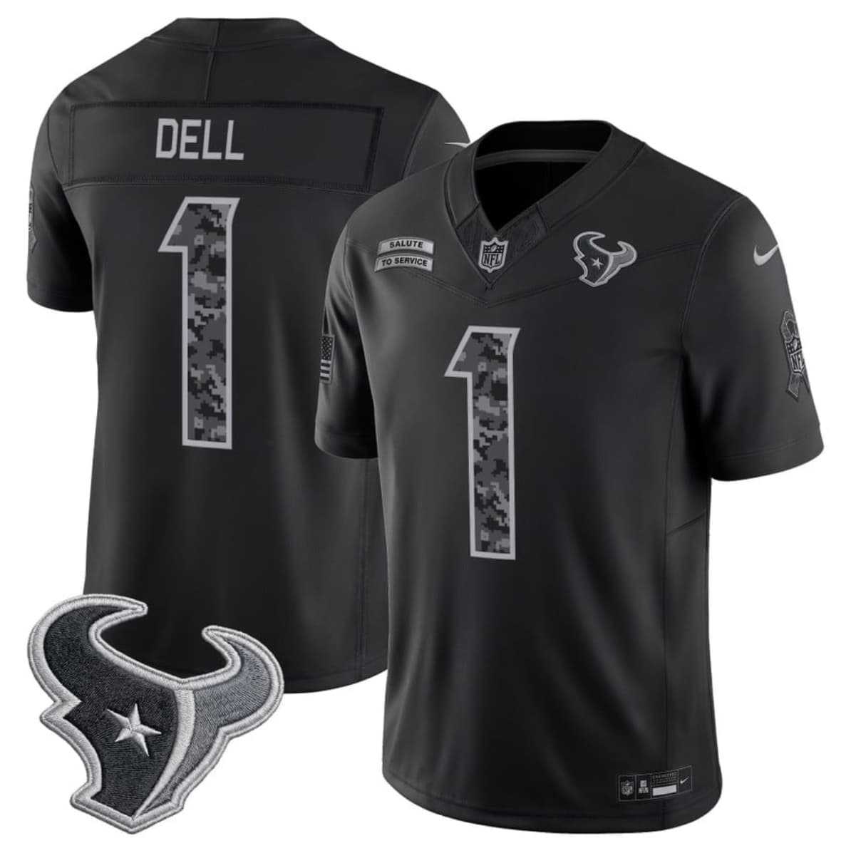 Men%27s Houston Texans #1 Tank Dell Black F.U.S.E. 2026 Salute to Service Limited Stitched Jersey->houston texans->NFL Jersey