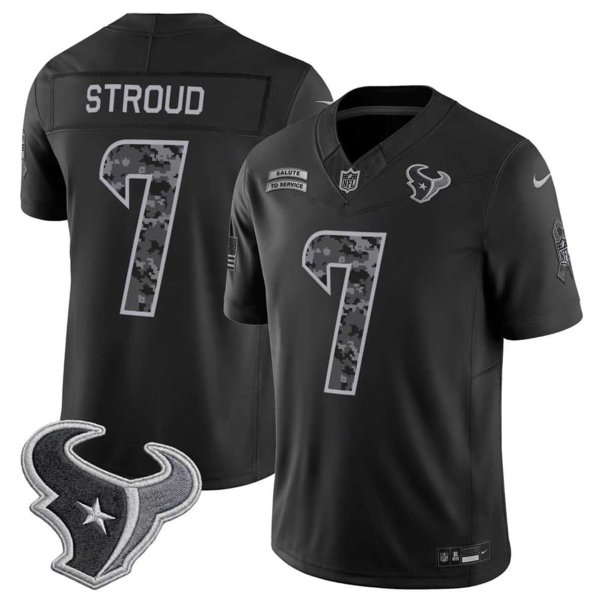 Men%27s Houston Texans #7 C.J. Stroud Black F.U.S.E. 2026 Salute to Service Limited Stitched Jersey->houston texans->NFL Jersey