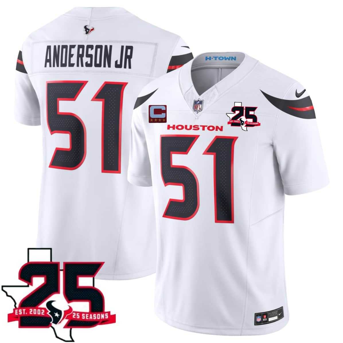 Men%27s Houston Texans #51 Will Anderson Jr White 2026 With 25th Anniversary Patch And 4-Star C Patch F.U.S.E. Vapor Limited Stitched Jersey->kansas city chiefs->NFL Jersey
