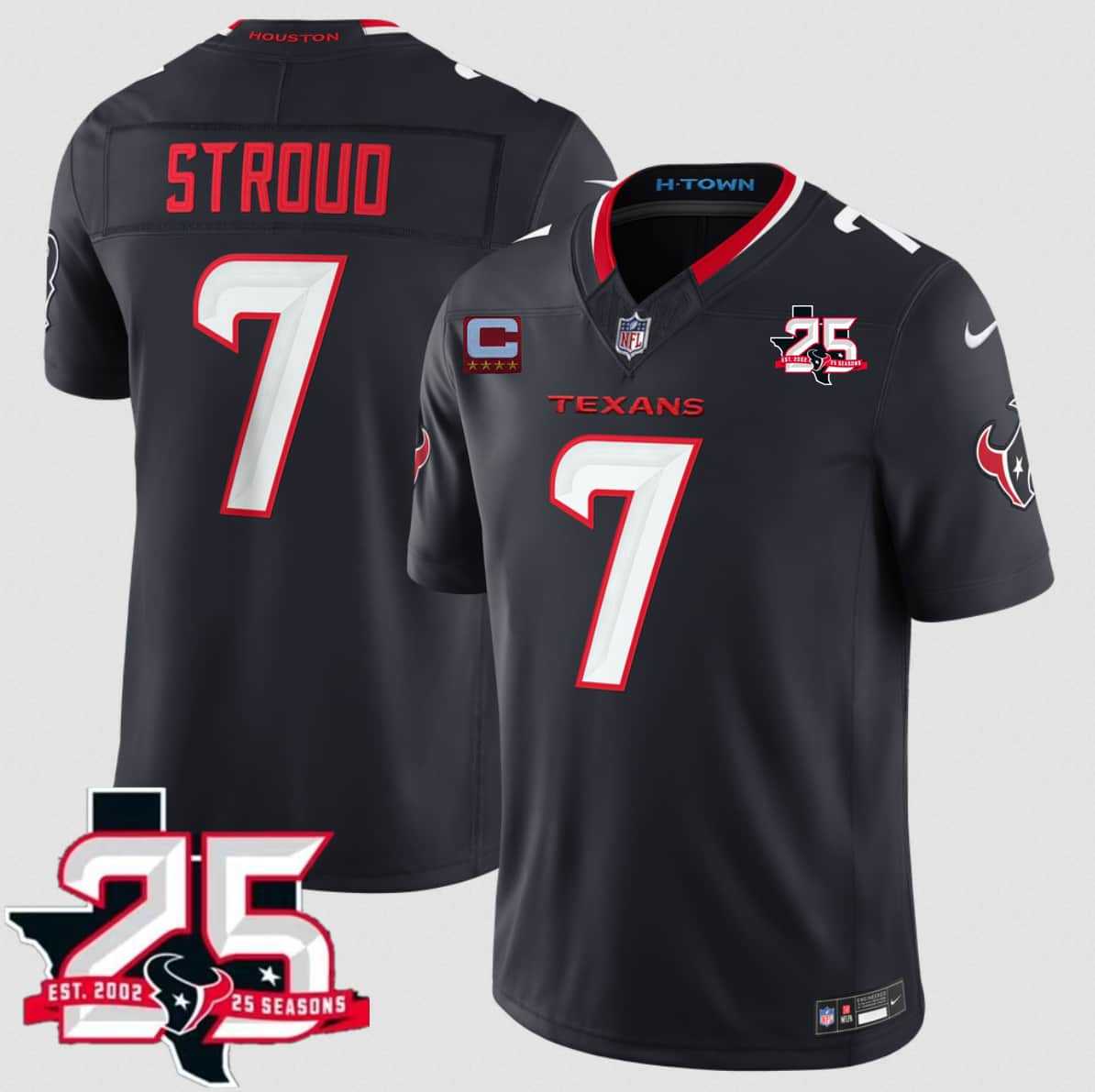 Men%27s Houston Texans #7 C.J. Stroud Navy 2nd Alternate 2026 With 25th Anniversary Patch And 4-Star C Patch F.U.S.E. Vapor Limited Stitched Jersey->houston texans->NFL Jersey
