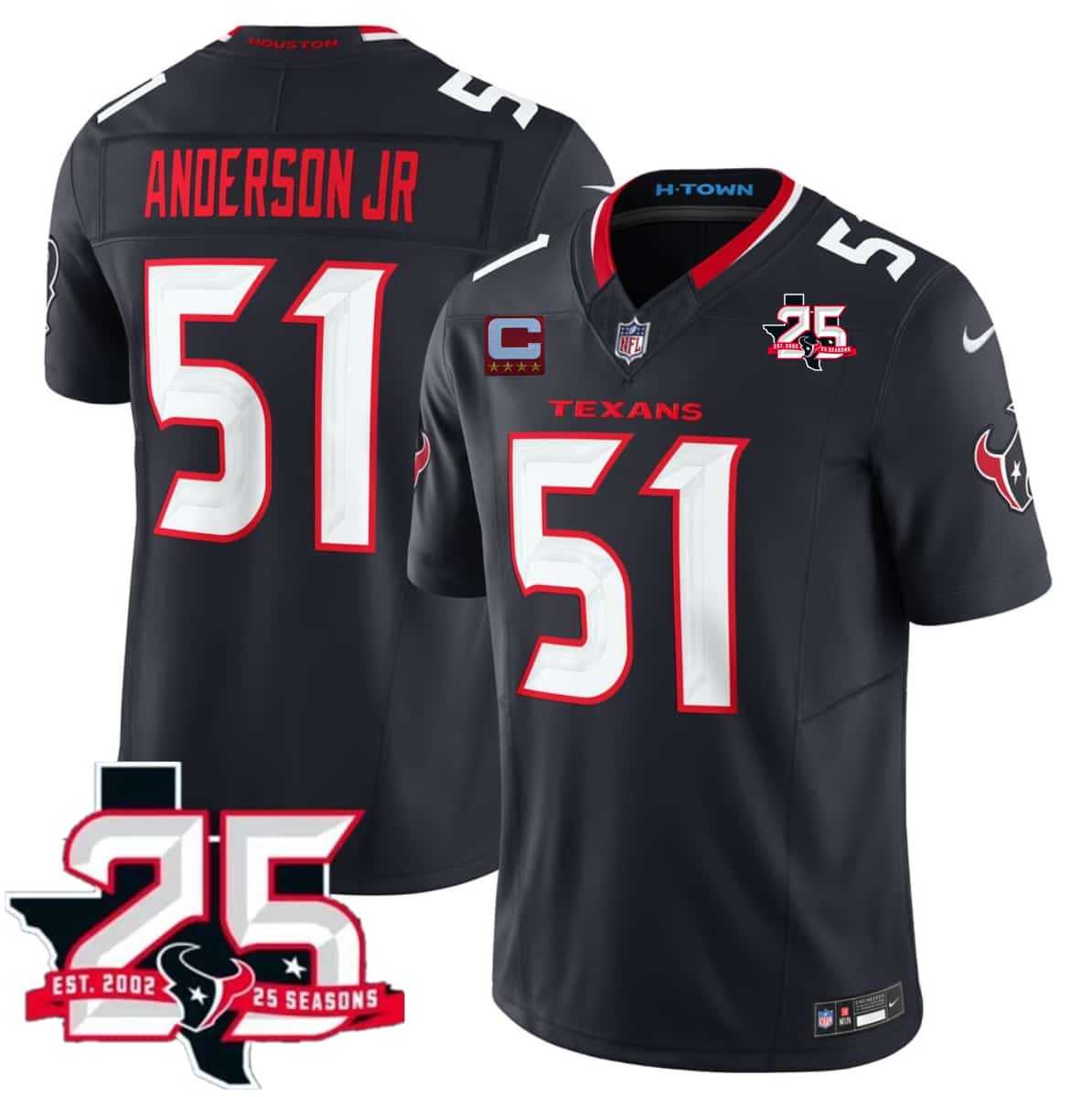 Men%27s Houston Texans #51 Will Anderson Jr Navy 2nd Alternate 2026 With 25th Anniversary Patch And 4-Star C Patch F.U.S.E. Vapor Limited Stitched Jersey->kansas city chiefs->NFL Jersey