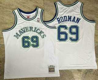 Men%27s Dallas Mavericks #69 Dennis Rodman White AU Throwback Jersey->nba shorts->NBA Jersey