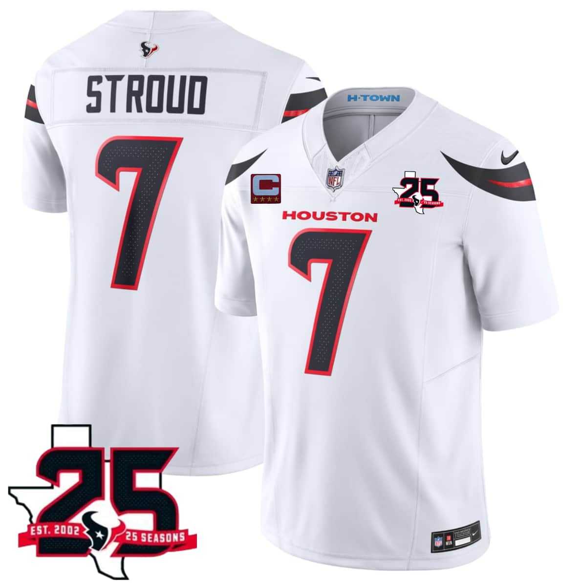 Men%27s Houston Texans #7 C.J. Stroud White 2026 With 25th Anniversary Patch And 4-Star C Patch F.U.S.E. Vapor Limited Stitched Jersey->houston texans->NFL Jersey